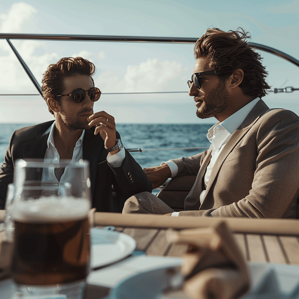 Luxury businessmen on private yacht