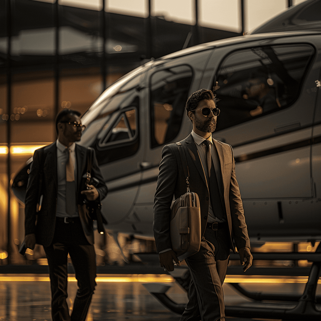 Executive protection team with helicopter